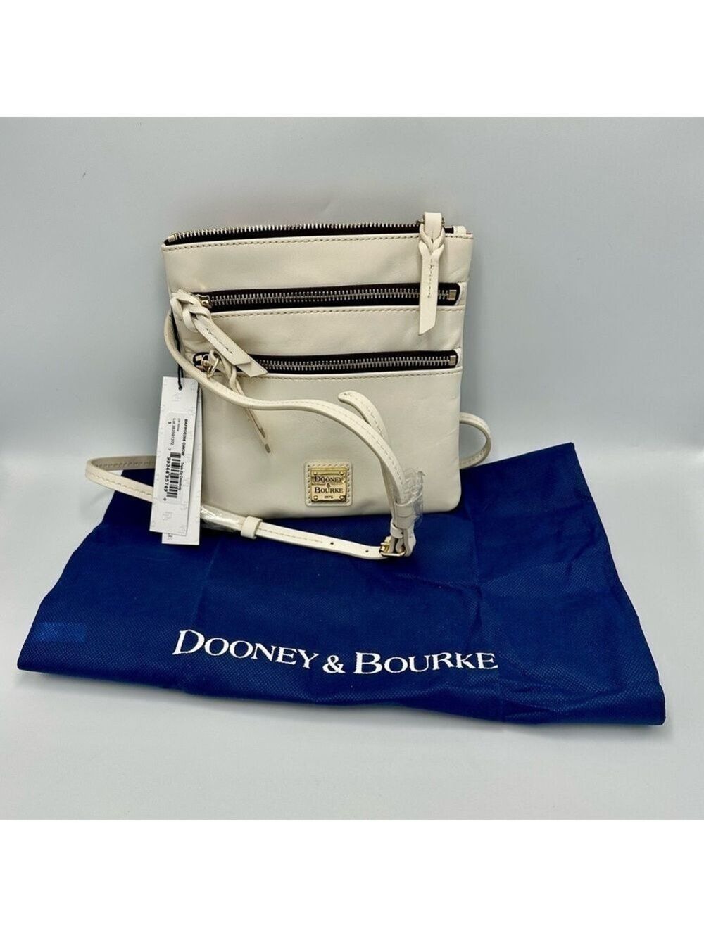 Dooney & Bourke Ivory Apollo Leather Triple Zip Crossbody Bag Boho Purse NWT - Picture 3 of 16